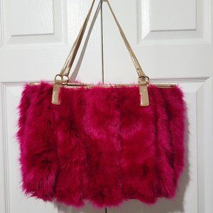 Betsey Johnson Large Faux Fur Fuchsia Berry Handbag Purse Tote
